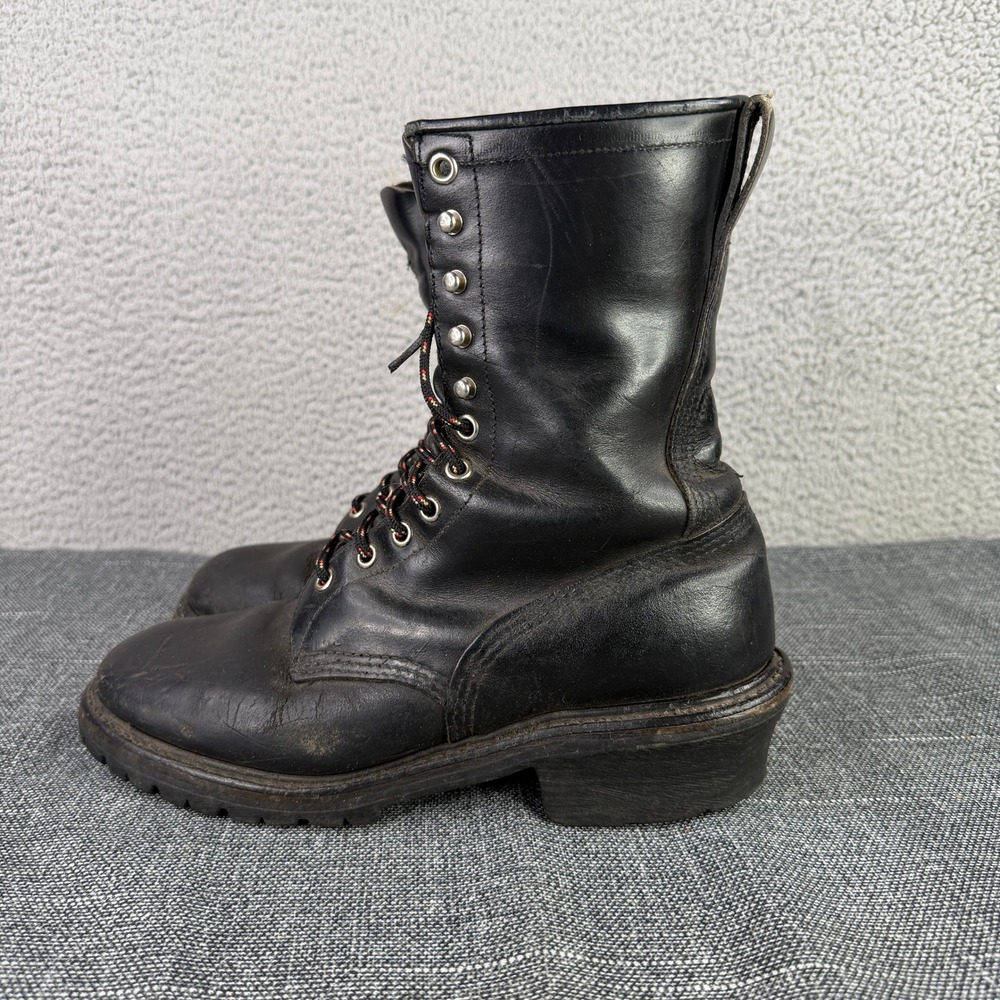 Red Wing Boots Mens 7.5 Black Leather Soft Toe Vibram USA Made Logger Workwear